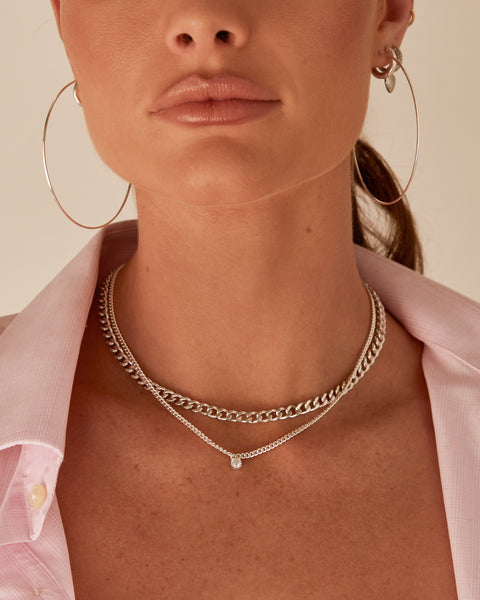 Bardot Stud Charm Necklace- Silver | Luv Aj