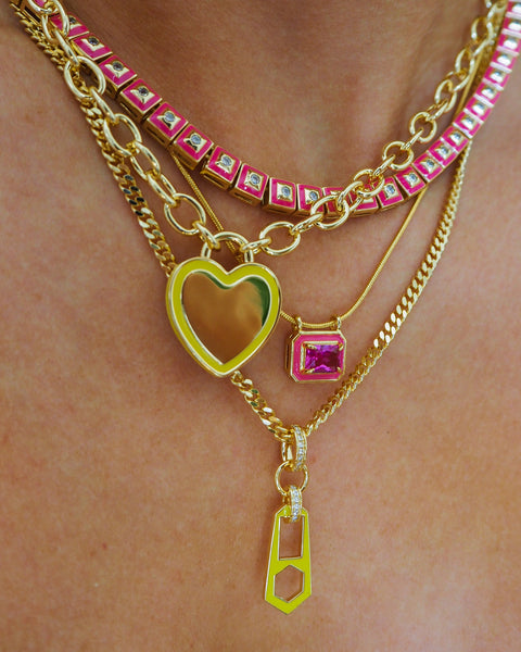 Mini Zipper Pendant Necklace- Neon Orange- Gold