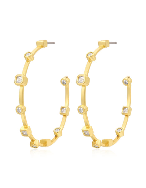 Luv AJ Bezel Stone Cross Studs