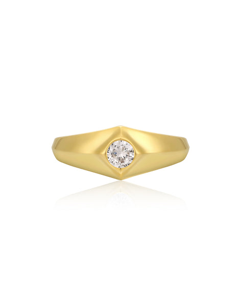 Pyramid Stud Signet Ring- Gold