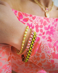 Pyramid Stud Tennis Bracelet- Hot Pink- Gold View 7