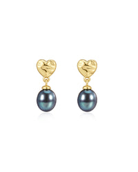 The Hammered Heart Pearl Studs