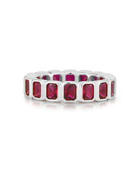 Bezel Emerald Ballier Ring- Ruby Red- Silver