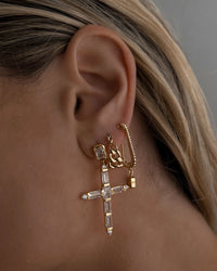 The Baguette Cross Earrings- Gold View 5