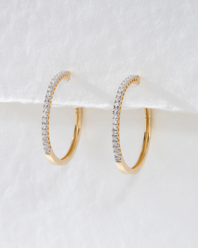 Diamond Small Paperclip Yellow Gold Hoop Earrings | Lee Jones