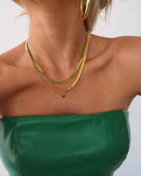 Bardot Stud Necklace- Emerald Green- Gold View 2