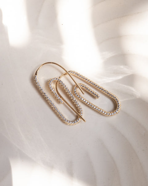 Pave Paper Clip Earrings- Gold | Luv Aj