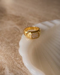 Faceted Diamond Signet Ring- Gold View 3