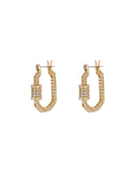 Pave Carabiner Hoops- Gold View 1