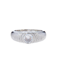 Round Ridged Pyramid Cigar Ring- Silver View 1