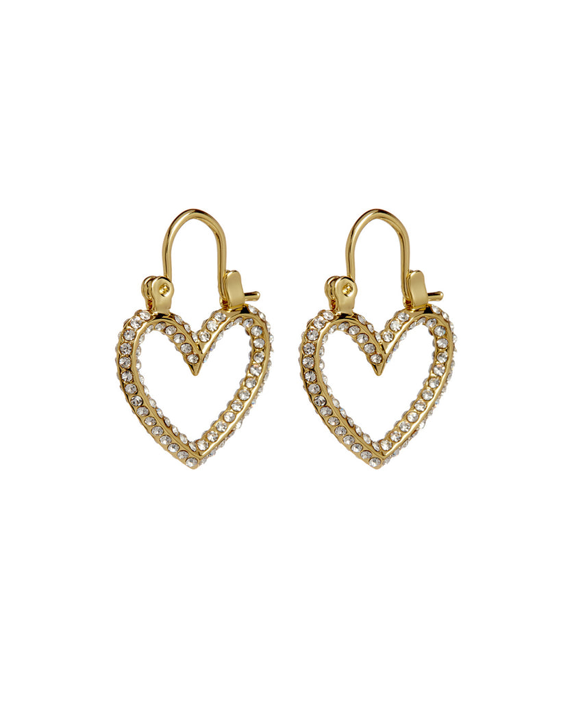 Joelle Pavé Heart Padlock Hoop Earrings in Worn Gold – CANVAS